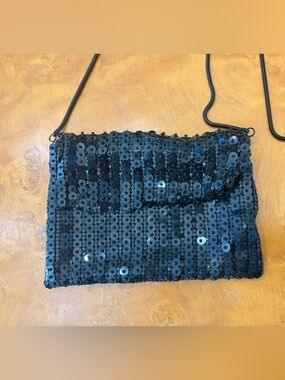 Whiting & Davis Black Sequin Crossbody Clutch